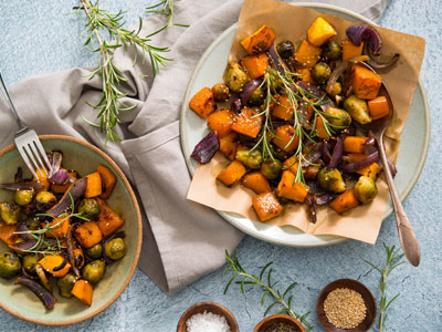 Maple-Glazed Brussels Sprouts and Winter Squash