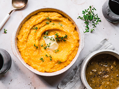 Mashed Butternut Squash and Shiitake Mushroom Gravy