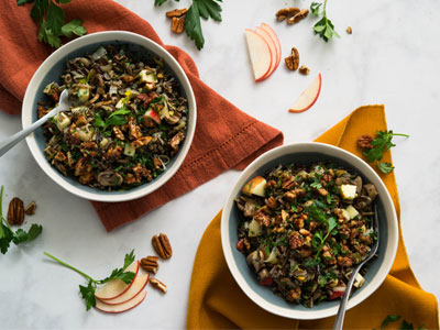 Wild Rice, Apple, and Mushroom Salad with Spicy Pecans