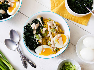 Golden Oat Bowls with Greens and Tahini Sauce