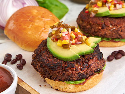 Southwest Black Bean Veggie Burger with Corn Relish